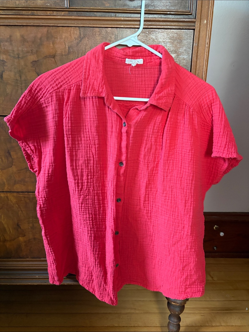 100% Cotton Hot Red Short-Sleeve Button-Up Shirt